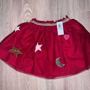 Red Tulle Skirt with Star and Moon Accents